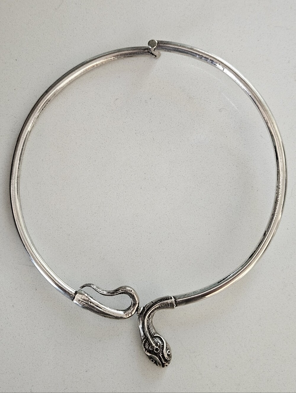 Vintage Modern Southwestern Taxco Sterling Silver Snake Hinged Torque Necklace